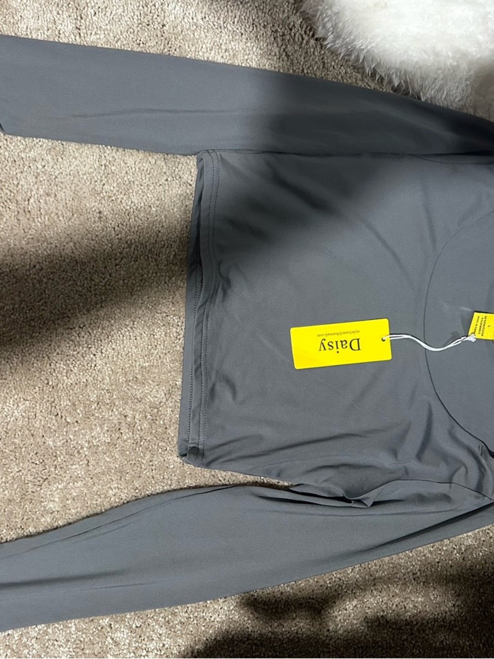 Daisy Gray Crewneck Top with Yellow Tag